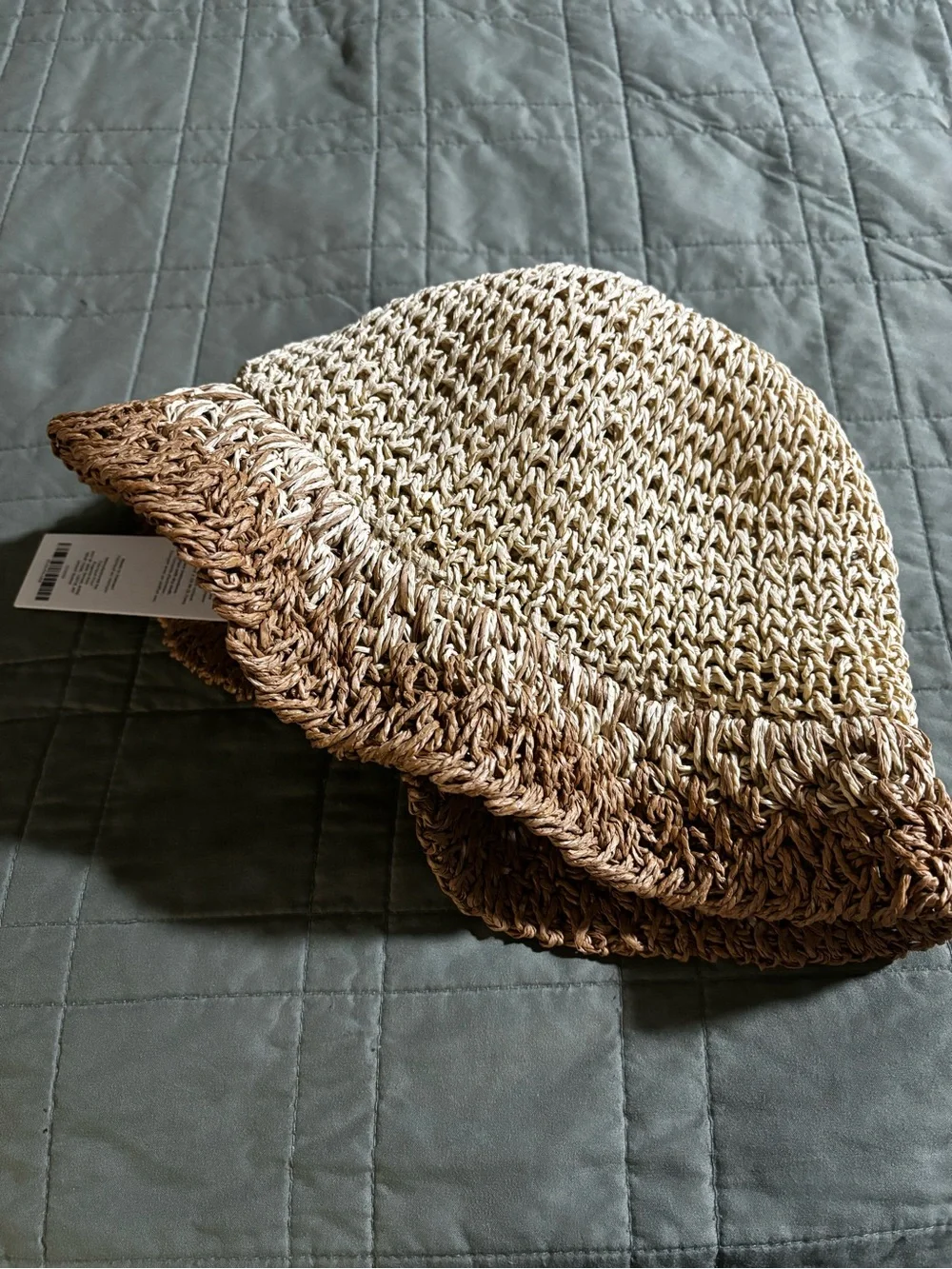 Eugenia Kim Two-Tone Woven Straw Bucket Hat in Natural and Tan NWT